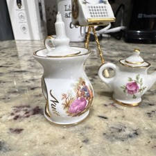 Limoges Castel France Porcelain Miniature Teapot Jar Set