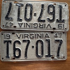 RARE 1947 Virginia T67 017  License Plates Matching Pair VTG