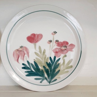 Artisan made pair luncheon plates 9'' floral botanical stoneware