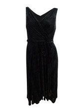 DKNY Women's Velvet Burnout Belted Wrap Midi Dress (10, Black)