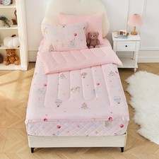 Twin Size 4Pcs Comforter Sets, Zipper Bedding Set for Girls, Bedding Set Cart...