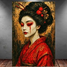 LEINWAND BILD ER XXL ABSTRAKT GEISHA GESICHT FRAU BUNT JAPAN WAND POSTER P1469