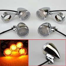 Chrome Front Rear LED Turn Signal Light For Harley XL Dyna Softail 41mm Forks