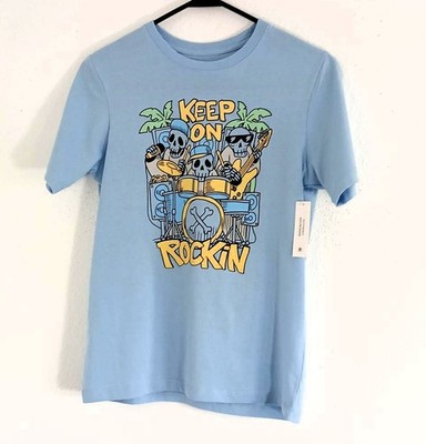 Wonder Nation Boys Blue Graphic Tee ''Keep On Rockin'' Short Sleeve Size L (10-12)