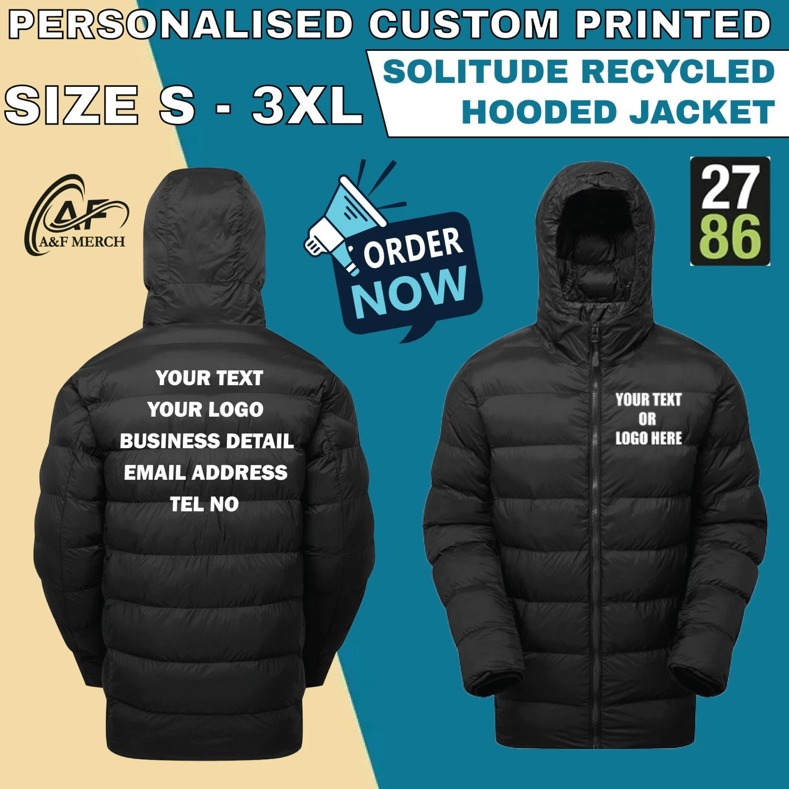 Personalised Custom Printed Solitude Recycled Hooded Jacket TS005