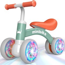 HappyGoLucky Baby Balance Bike 1 2 Year Old, 4 Wheels Lighting Ride On Toys for