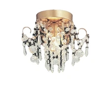 Q&S Mini Chandelier Crystal Ceiling Light,Small Flush Mount Gold Light Fixtur...