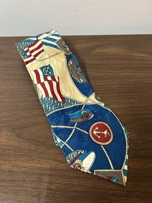 Domenico Franco Como Silk Tie Vintage Italian Navy Shipyard Nautical Design