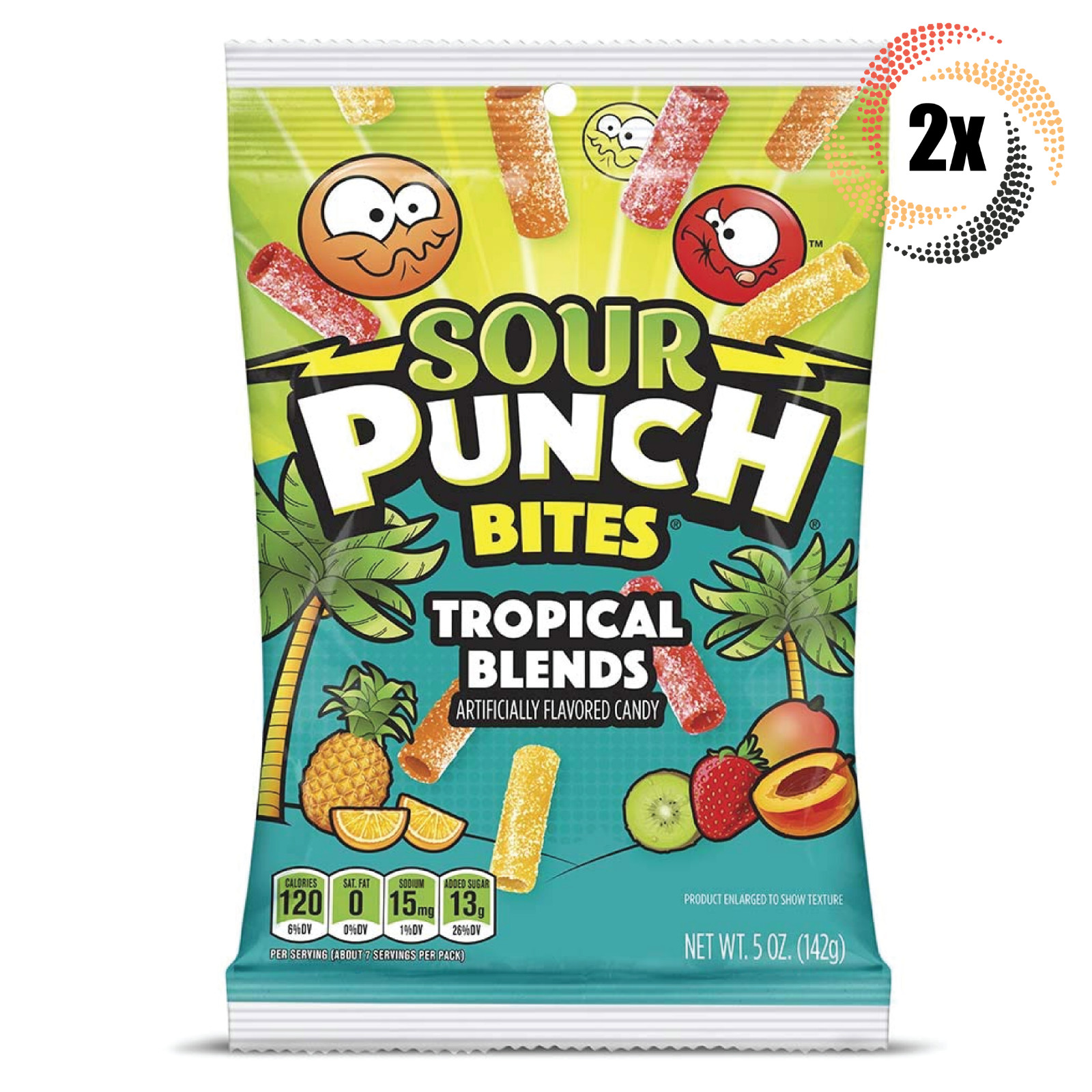 2 пакетика кислых кусочков пунша, тропических смесей, мармеладных конфет|5 унций | Быстрая доставка