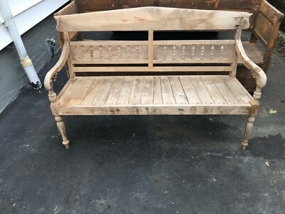 Vintage Bench American natural finish Carved Wood (60