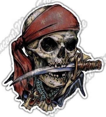 Pirate Skull Jolly Roger Boat Corsair Car Bumper Vinyl Sticker Decal 4''X5''