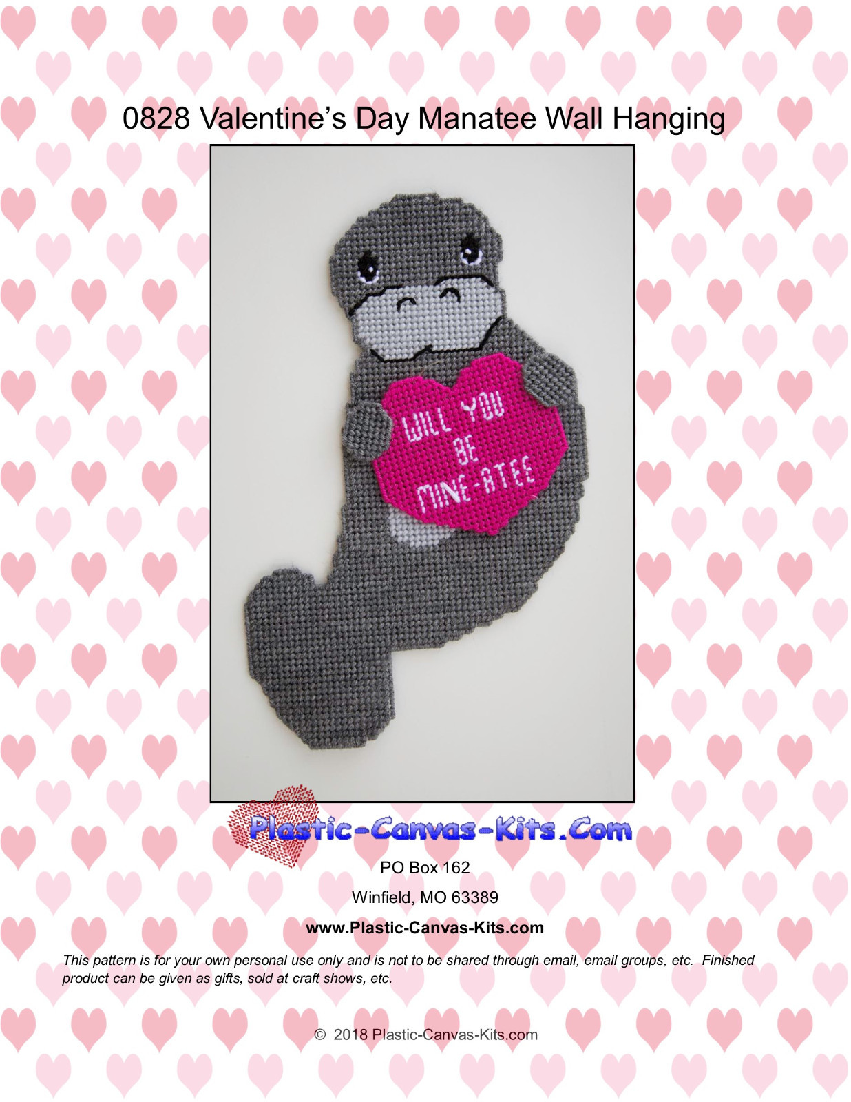 Valentine's Day Manatee Wall Hanging-Plastic Canvas Pattern or Kit | eBay