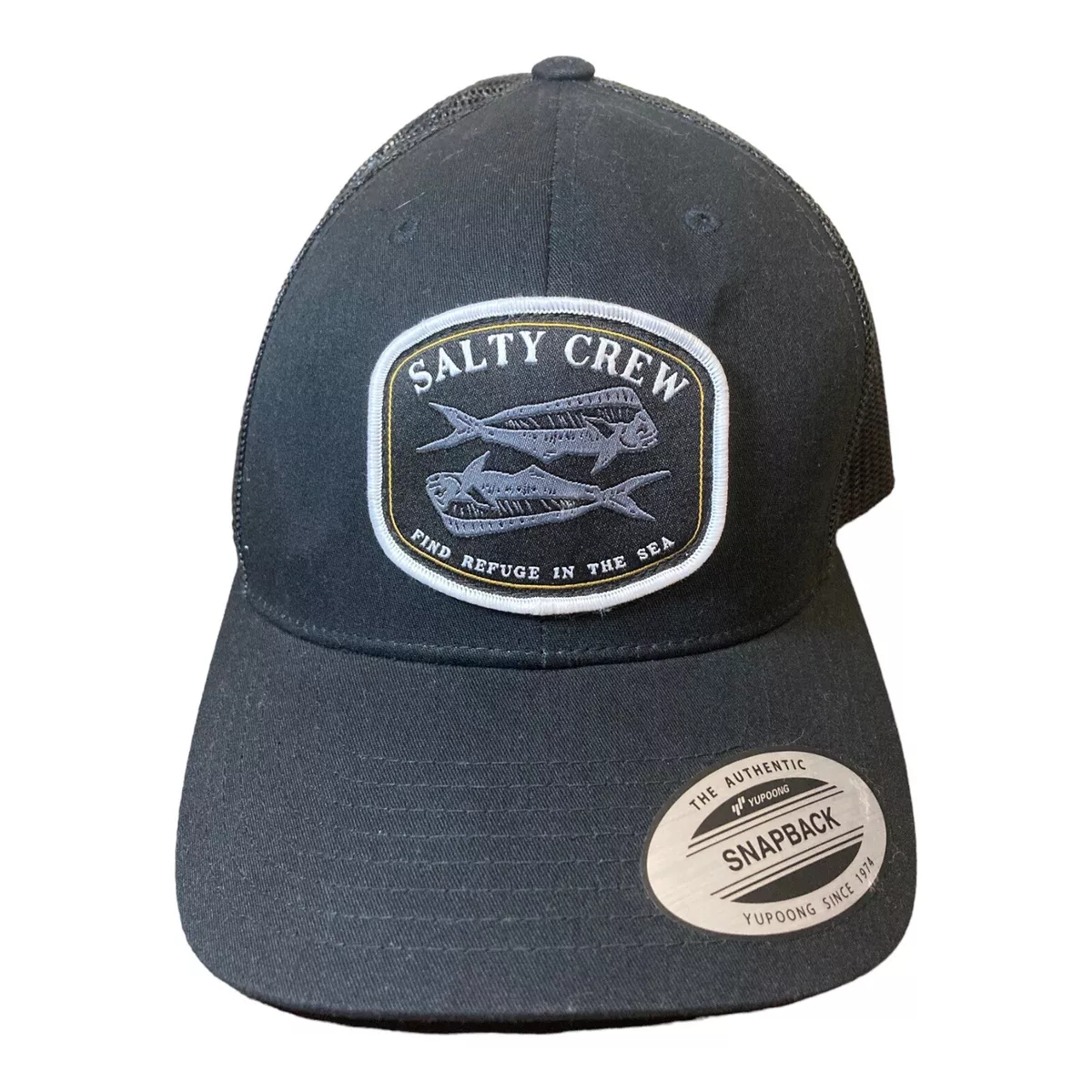 SALTY CREW black Baseball Hat Unisex Cap 'Find Refuge in the Sea' snap back