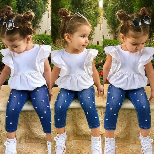 2pc Toddler Kids Baby Girl Outfit Solid 