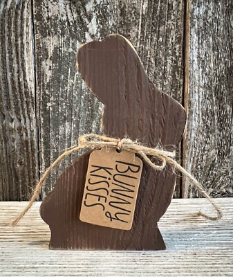 Chocolate Easter BUNNY + BUNNY KISSES Tag Tiered Tray Farmhouse Decor Wood HP