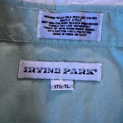 Irvine Park Mens 17.5 TL XL Tall Long Button Down Light Green Long