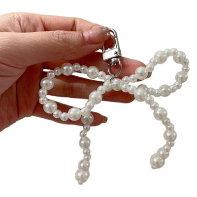 Pearl Beaded Bowknot Keychain Sweet Cute Pendant Decoration Keyring Jewelry