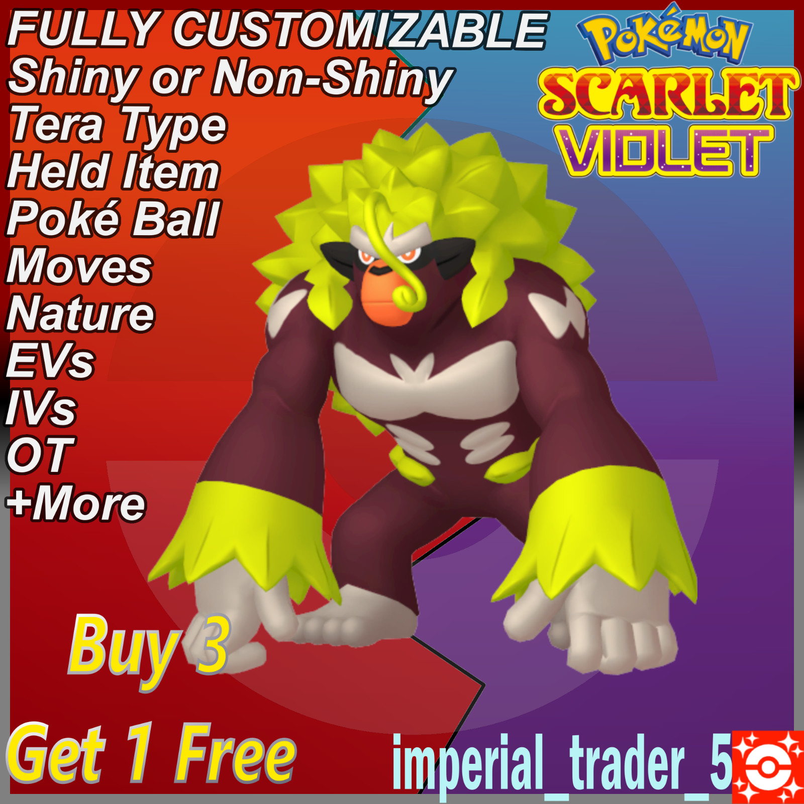 Pokémon Scarlet and Violet ✨ Shiny Rillaboom ✨ W/ Best 6IV Customizable