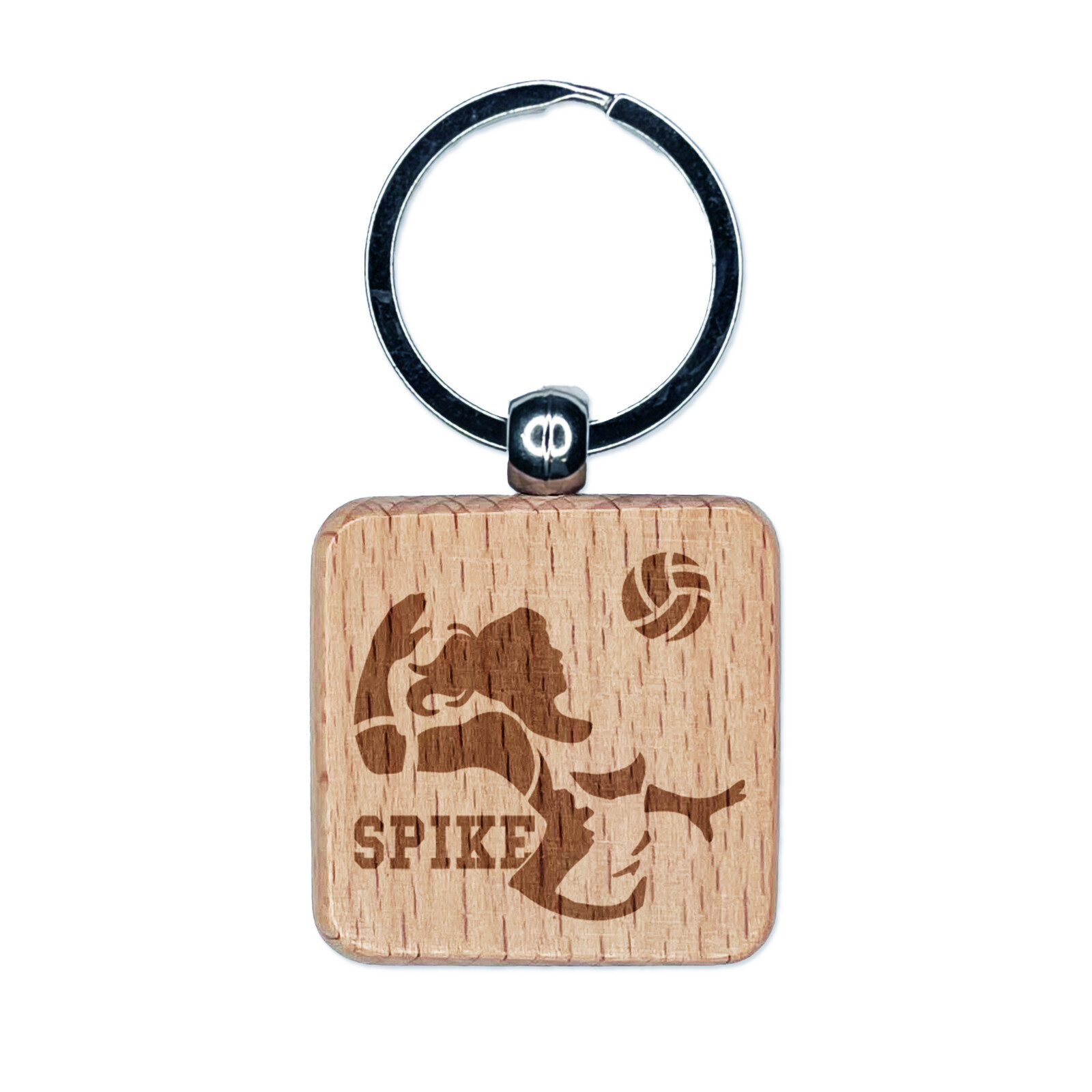 Volleyball Woman Spike Sports Engraved Wood Keychain Charm Tag