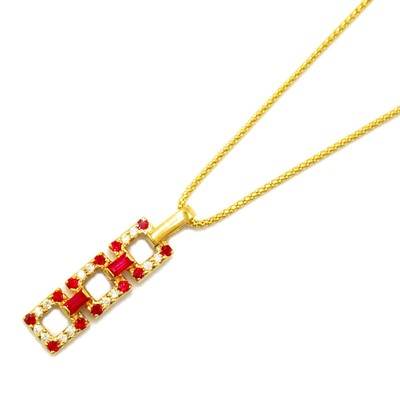 JEWELRY Ruby Diamond Necklace Pendant K18 YG Yellow Gold  