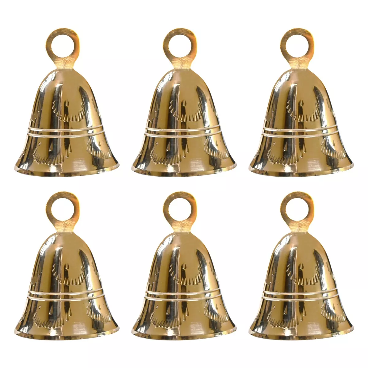 MBI Set of 6 Uniquely Engraved Design with Round Bottom Brass Bells for Decor