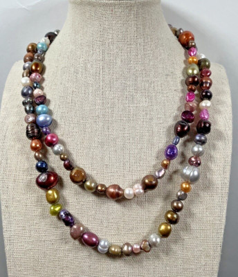 Artisan Made Beautiful Mixed Pearl Infinity Necklace dyed Multicolor 34''