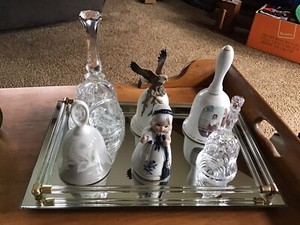Mixed Lot Collectable Bells With Mirrored Vanity Tray
