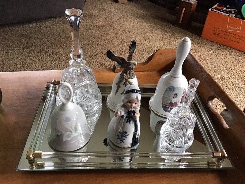Mixed Lot Collectable Bells With Mirrored Vanity Tray