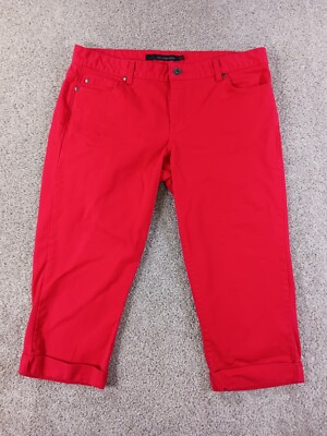 Calvin Klein Womens Denim Jeans 33/16 Red Capri Cotton Spandex Cuffed