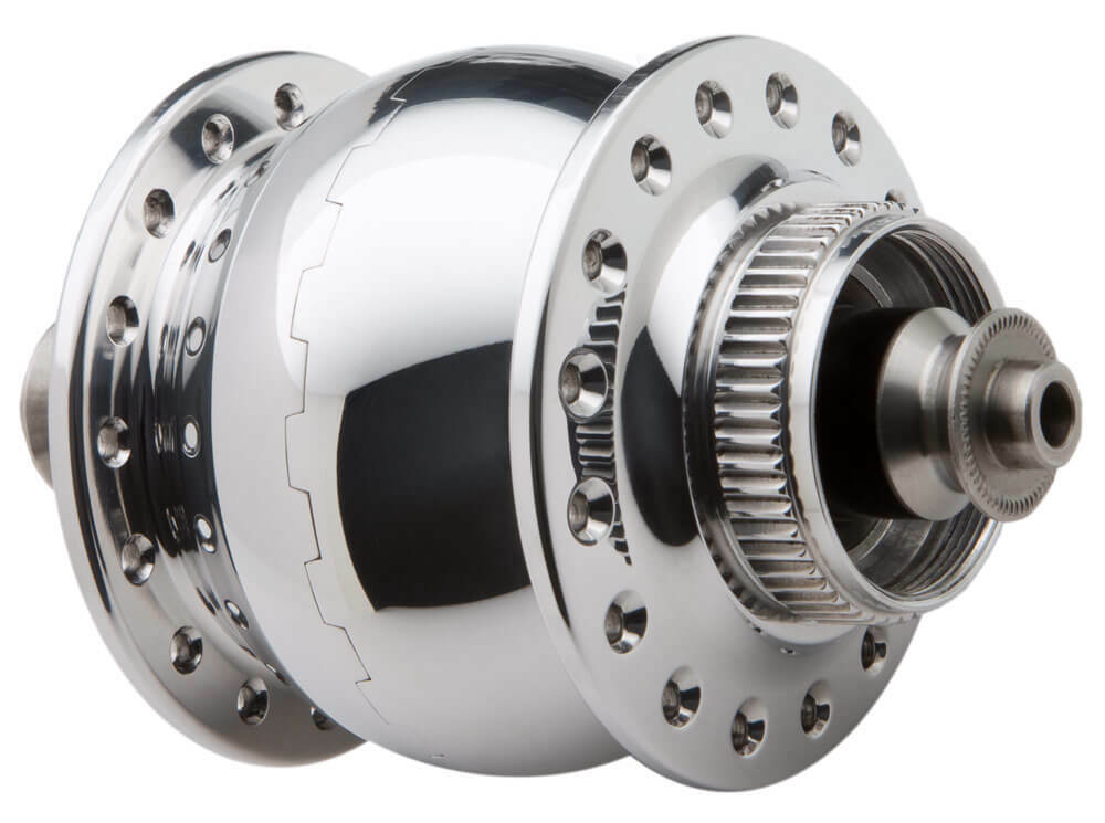 Nabendynamo Son Delux silber poliert 32 Loch Center Lock Disk