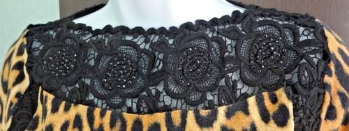Auth DOLCE and GABBANA Animal PRINT Top SWEATER with Black MACRAME & CRYSTALS - Picture 4 of 5