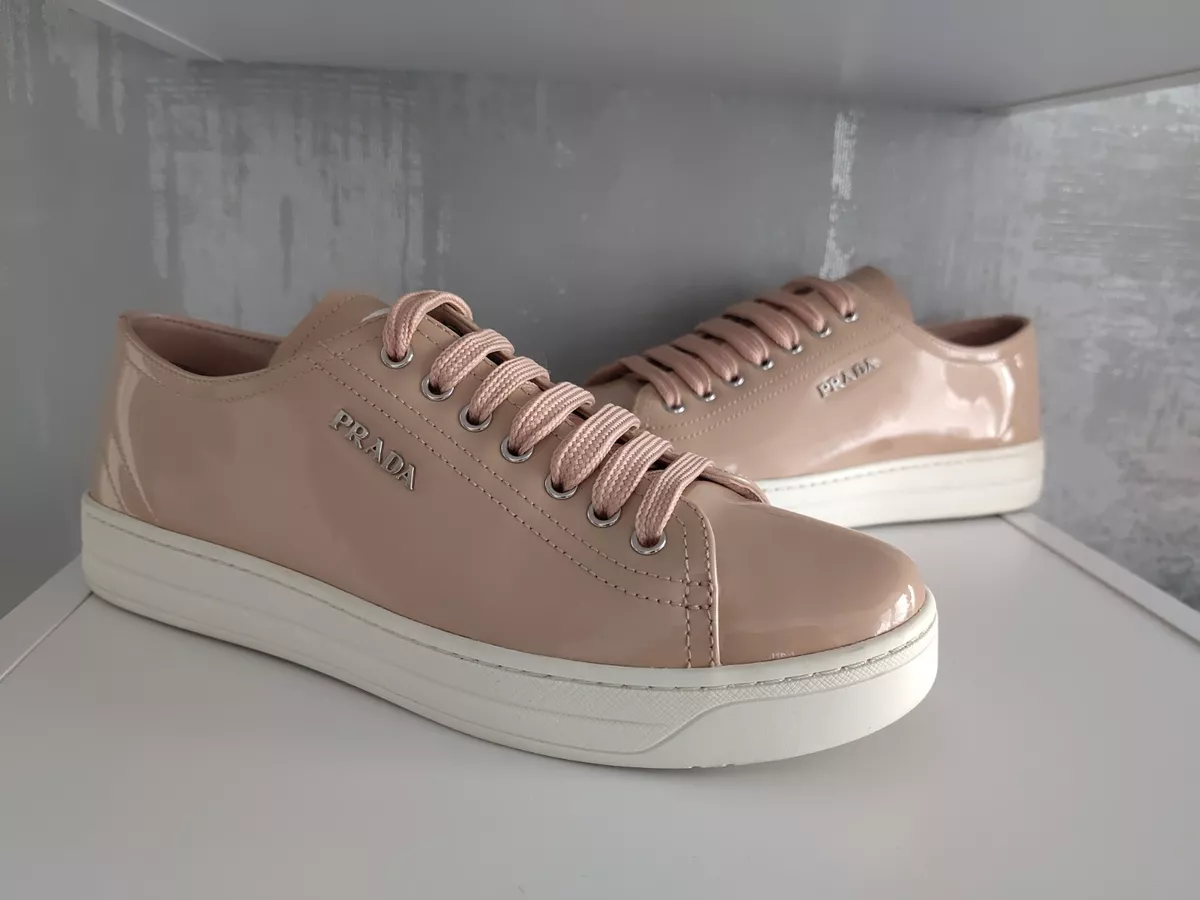 PRADA Milano Italy Beige Powder Patent Leather Shoes Sneakers