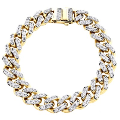 4 Ctw DEW Moissanite 14K Yellow Gold Plated Miami Cuban Link Bracelets 11 MM