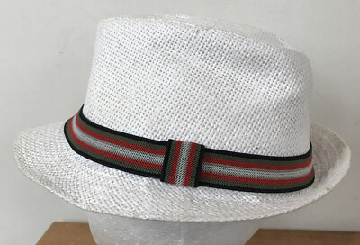 White Woven Paper Weave Multicolor Band Fedora Hat Size 58 23'' Unisex