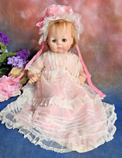 ANTIQUE Victorian TULLE lace BABY DOLL dress ALL ORIGINAL silk rosettes RUFFLES