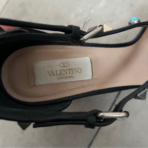 Valentino Garvani sandali rockstud neri in pelle di vitello ciottolato tacco 39 - Foto 6 di 12