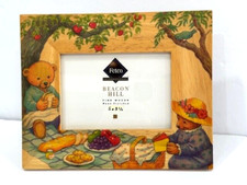 Teddy Bear Picnic Wooden Picture Frame Easel Back Fetco Handcrafted