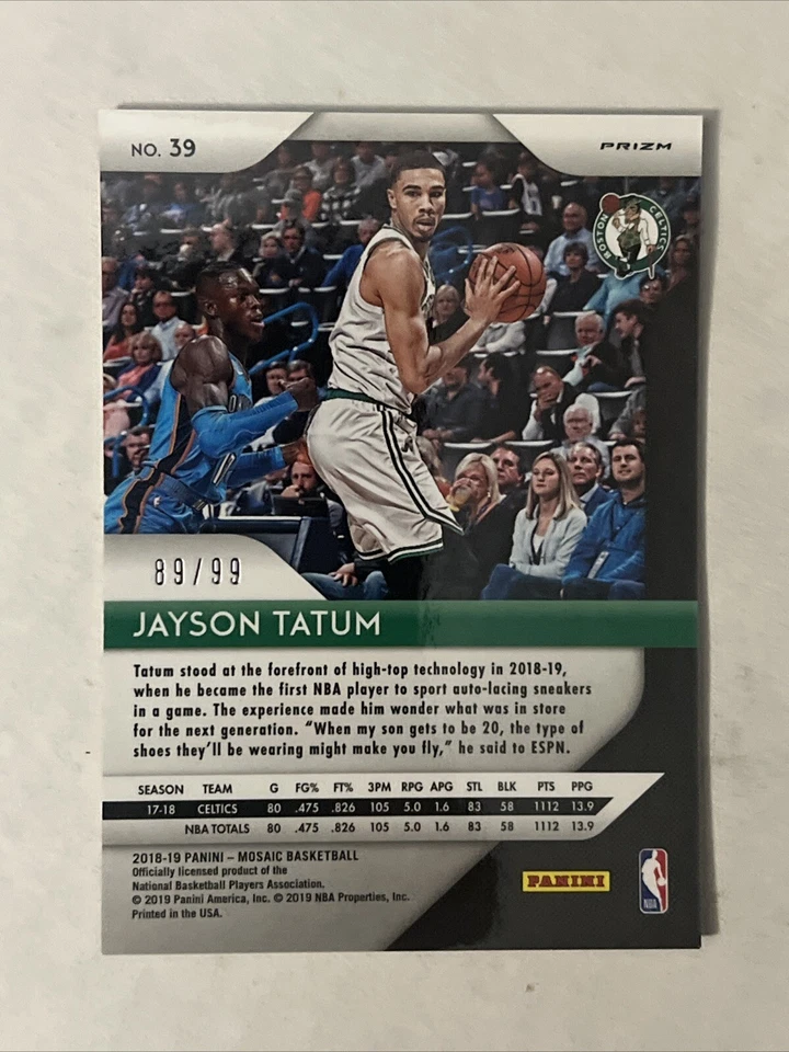 Jayson Tatum 2018-19 Panini Mosaic Orange Mosaic Prizm /99 - Image 2 of 2