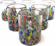 Hand Blown Mexican Drinking Glasses – Set of 6 Confetti Carmen Tumbler...