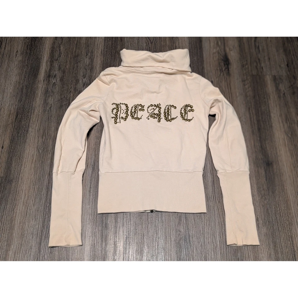 Twisted Heart America "Peace" Full Zip Up Funnel Neck Sweatshirt Small? READ - Image 2 of 4