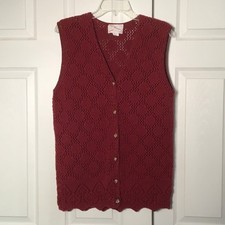 Vtg SML Sport Crochet Sweater Red Vest Button Cardigan Cotton
