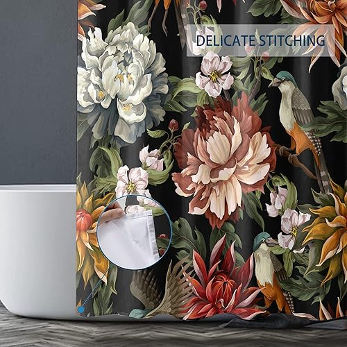 Extra langer Vintage Pfingstrosen Rosen und Vögel Duschvorhang 72 x 84 Zoll, - Bild 4 von 7