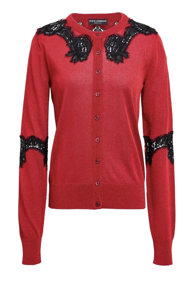 DOLCE & GABBANA  Seide Rot Spitze Cardigan IT 40 S Strickjacke  NP 850 Neu - Bild 1 von 4