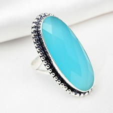Blue Chalcedony Gemstone Handmade 925 Sterling Silver Jewelry Ring Gift For Wife