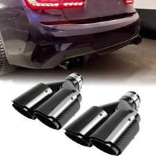 2.5" in to Dual 4" Out Exhaust Tips Muffler Carbon Fiber For G20 M340i G23 M440i