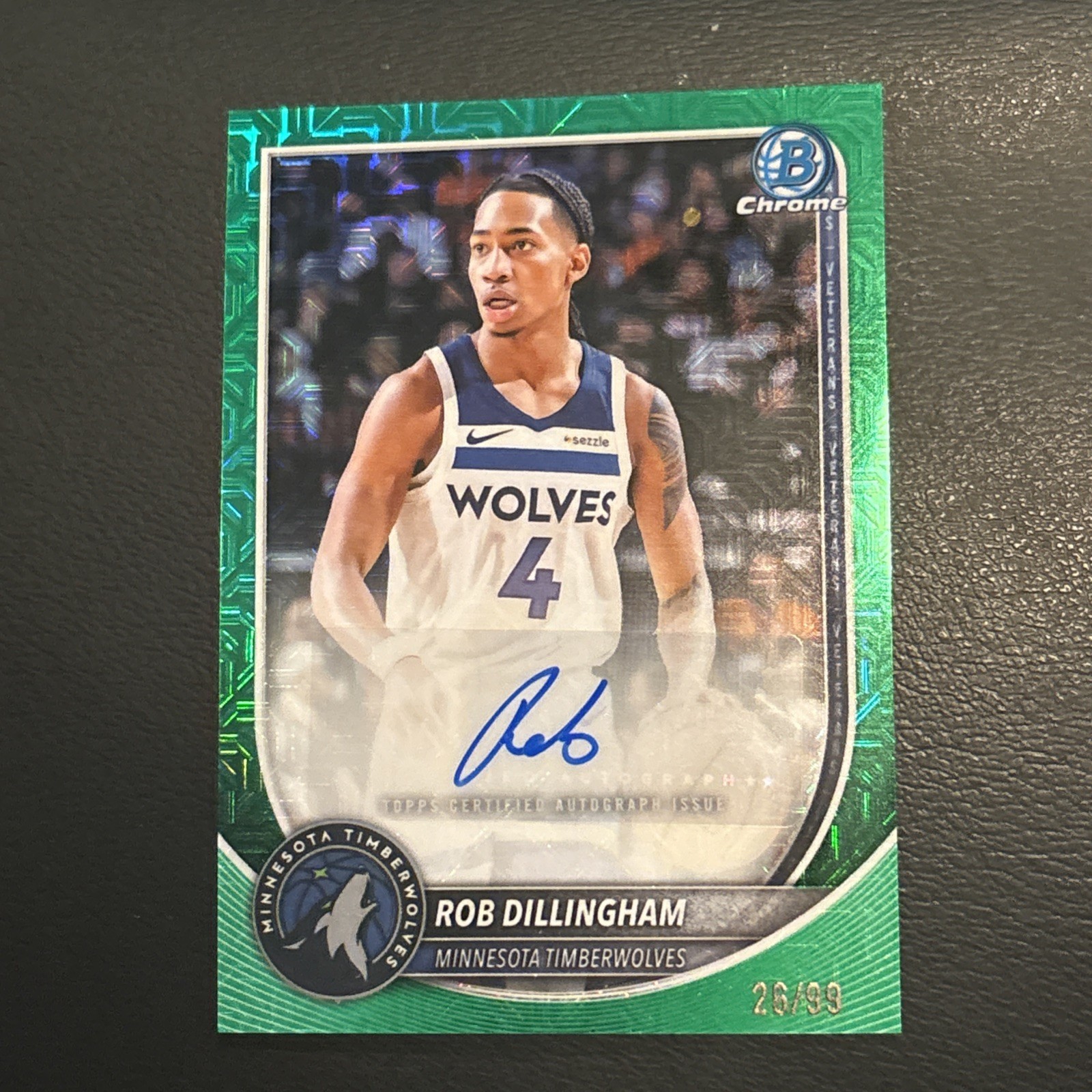 Rob Dillingham 2025-26 Bowman Chrome Green Refractor Auto /99 Timberwolves