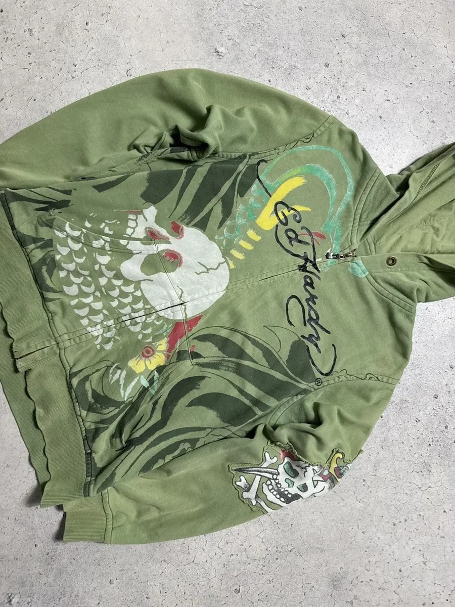 Ed Hardy 長袖カットソー スカル マーメイド グリーン Ed Hardy Skull Big Logo Full Zip Hoodie Size M | eBay