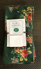 S/10 April Cornell ESTELLA ROSE Green, Red, Blue  16" Dinner Napkins  NWT
