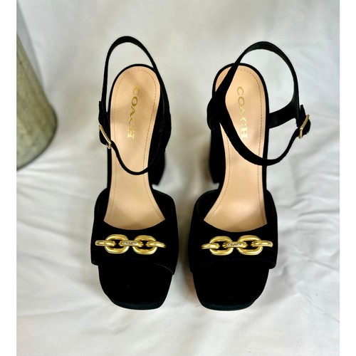Coach Nicolette Sandal Gold Chain Block Heel Strappy size 11 - Imagen 15 de 17