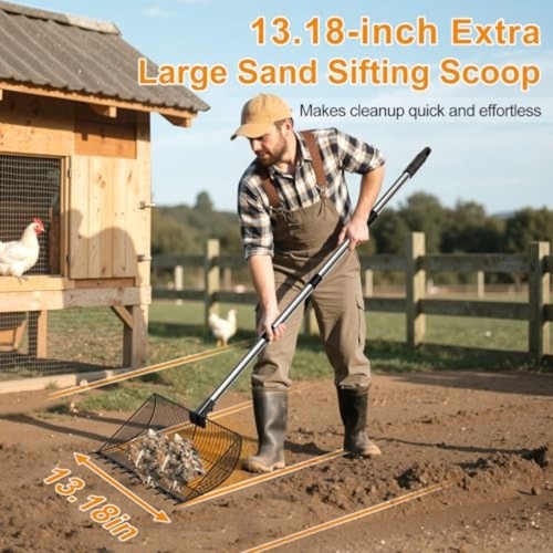 13" 2-in-1 Hühnerkotschaufel & Rechen, Metall Hühnerstall Schaufel 2 Sieblöcher - Bild 5 von 8